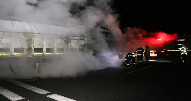 Erzincanda kömür tozu yüklü tırda yangın