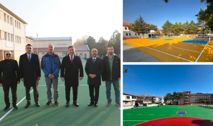 Vali Aydoğdu, kauçuk zeminli Okul Bahçelerini inceledi